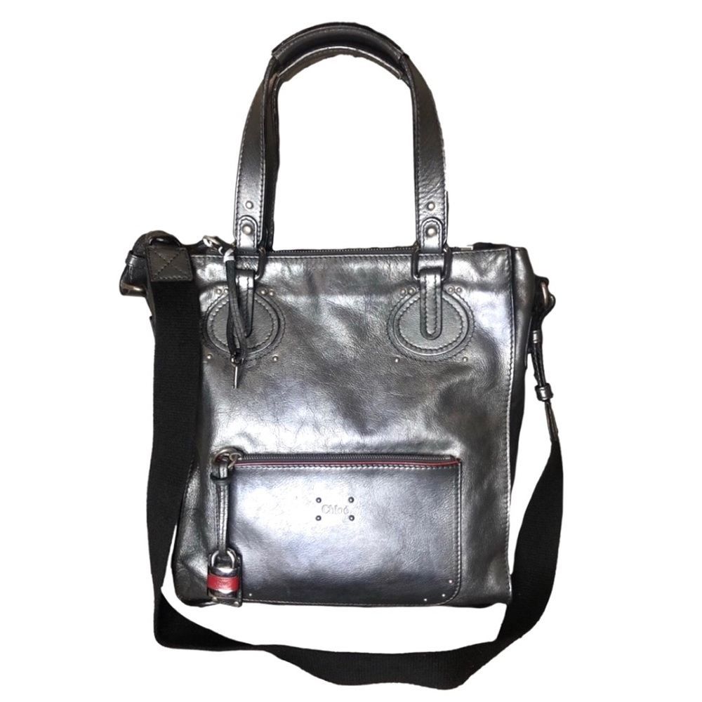 CHLOE PADDINGTON Mr Paddington Silver Leather Tote Crossbody Strap Lock and Key